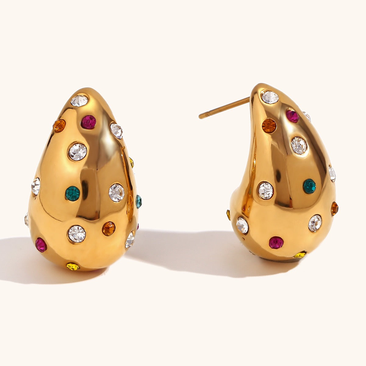 Rainbow Studded Pear Earrings
