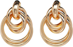 Gold Twisted Rings Door Knocker Earrings